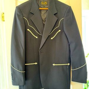 Scully Mens Western Black Polyester Button Front Blazer w/ Piping Size 40